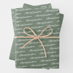 Frohe Weihnachten, schlicht grüner weißer Urlaub Geschenkpapier Set