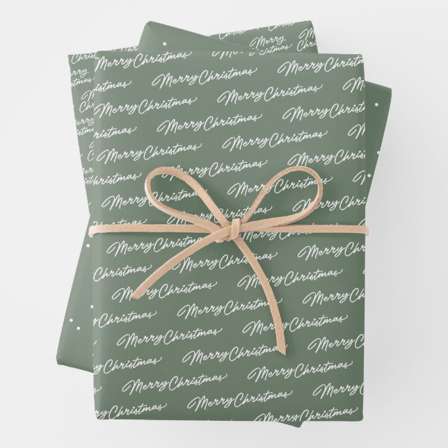 Frohe Weihnachten, schlicht grüner weißer Urlaub Geschenkpapier Set (Beispiel)
