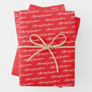 Frohe Weihnachten schlicht roter weißer Urlaub Geschenkpapier Set