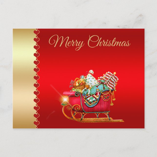 Frohe Weihnachten, Schlitten des Weihnachtsmanns,  Postkarte (Vorderseite)
