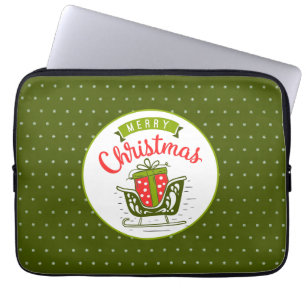 Frohe Weihnachten Schlitten Rot Grün Schneeflocken Laptopschutzhülle