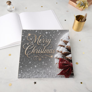 Frohe Weihnachten Schnee bedeckter Pinienzapfen Gästebuch