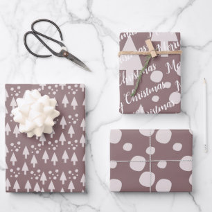 Frohe Weihnachten Schneebälle Bäume Schwarz Rosa E Geschenkpapier Set