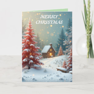 Frohe Weihnachten schneebedeckte rote Bäume