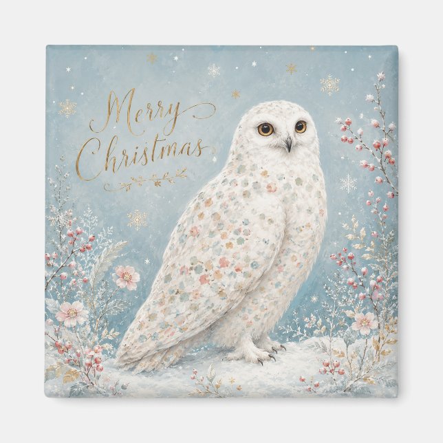 Frohe Weihnachten Schneeeule Winterwunderland Magnet (Vorne)