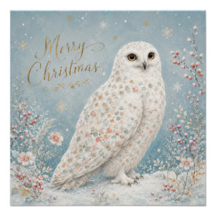 Frohe Weihnachten Schneeeule Winterwunderland Poster