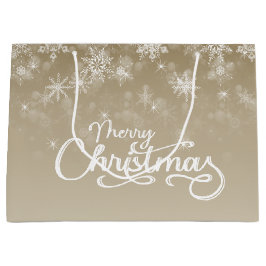 Frohe Weihnachten Schneeflocken Beige Urlaub Große Geschenktüte