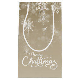 Frohe Weihnachten Schneeflocken Beige Urlaub Kleine Geschenktüte