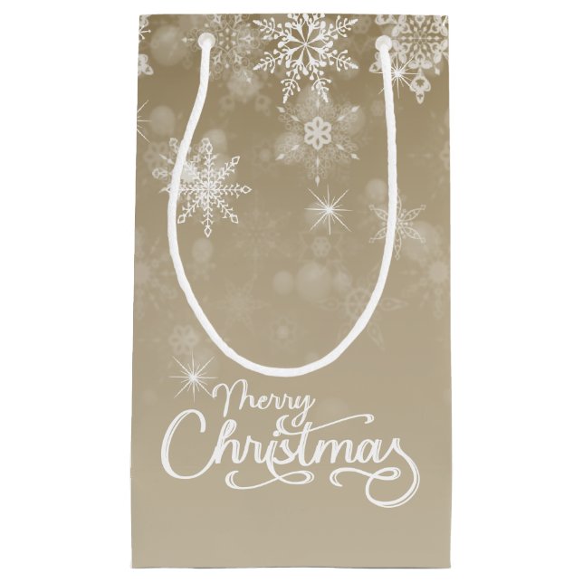 Frohe Weihnachten Schneeflocken Beige Urlaub Kleine Geschenktüte (Vorderseite)