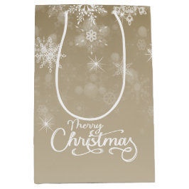 Frohe Weihnachten Schneeflocken Beige Urlaub Mittlere Geschenktüte