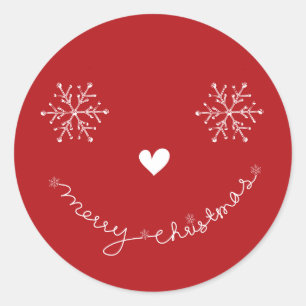 Frohe Weihnachten Schneeflocken Smiley Roter Urlau Runder Aufkleber