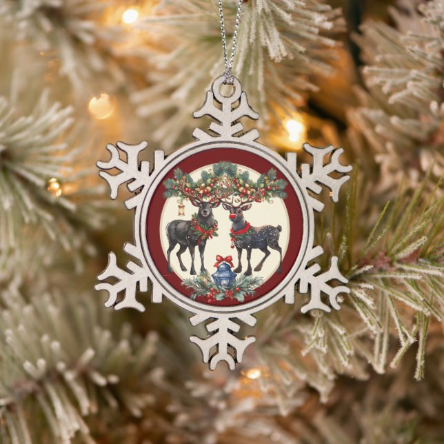 Frohe Weihnachten Schneeflocken Zinn-Ornament (Baum)