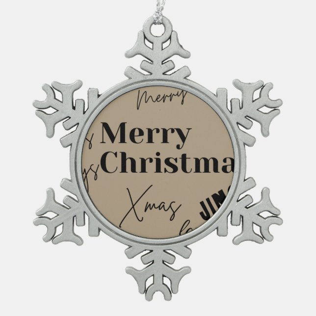 Frohe Weihnachten Schneeflocken Zinn-Ornament (Vorderseite)