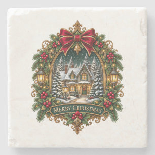 Frohe Weihnachten Schneehütte Stein Untersetzer