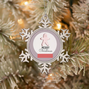 Frohe Weihnachten Schneekugel Lebkuchen Schneeflocken Zinn-Ornament