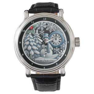 Frohe Weihnachten Schneemann auf Dekoration Armbanduhr