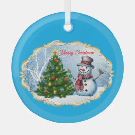 Frohe Weihnachten Schneemann Baum Cute Ornament Aus Glas