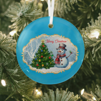 Frohe Weihnachten Schneemann Baum Cute Ornament Aus Glas