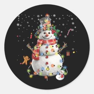 Frohe Weihnachten Schneemann Dekor Xmas Lichter ru Runder Aufkleber