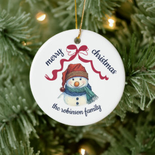 Frohe Weihnachten Schneemann Familienname Jahr Keramik Ornament