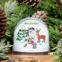 Frohe Weihnachten! Schneemann mit Freunden