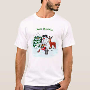 Frohe Weihnachten! Schneemann mit Freunden T-Shirt