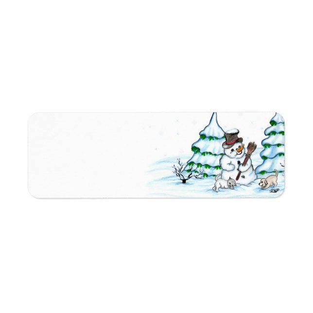 Frohe Weihnachten! Schneemann mit Katze und Welpe (Vorne)