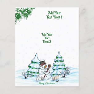 Frohe Weihnachten! Schneemann mit Katze und Welpe Flyer