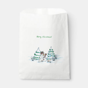 Frohe Weihnachten! Schneemann mit Katze und Welpe Geschenktütchen
