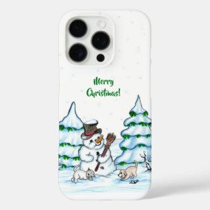 Frohe Weihnachten! Schneemann mit Katze und Welpe iPhone 16 Pro Hülle
