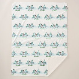 Frohe Weihnachten! Schneemann mit Katze und Welpe Sherpadecke