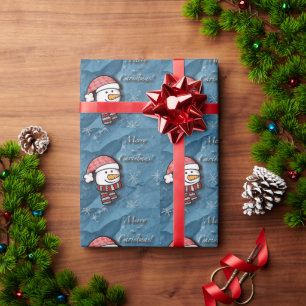 Frohe Weihnachten, Schneemann mit Strickkleidung Geschenkpapier