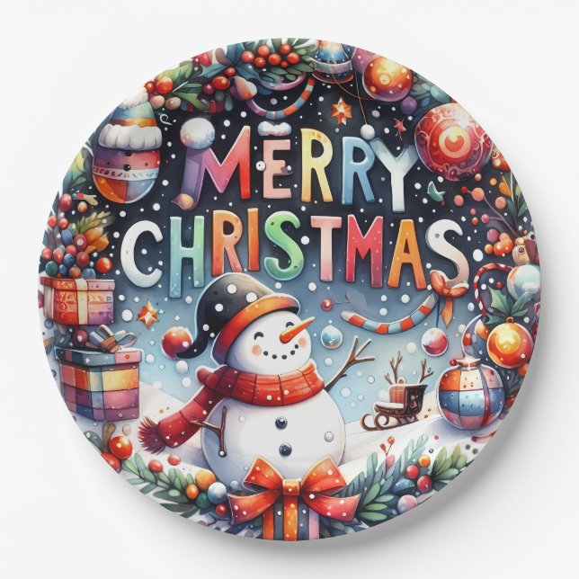 Frohe Weihnachten Schneemann  Pappteller (Vorderseite)