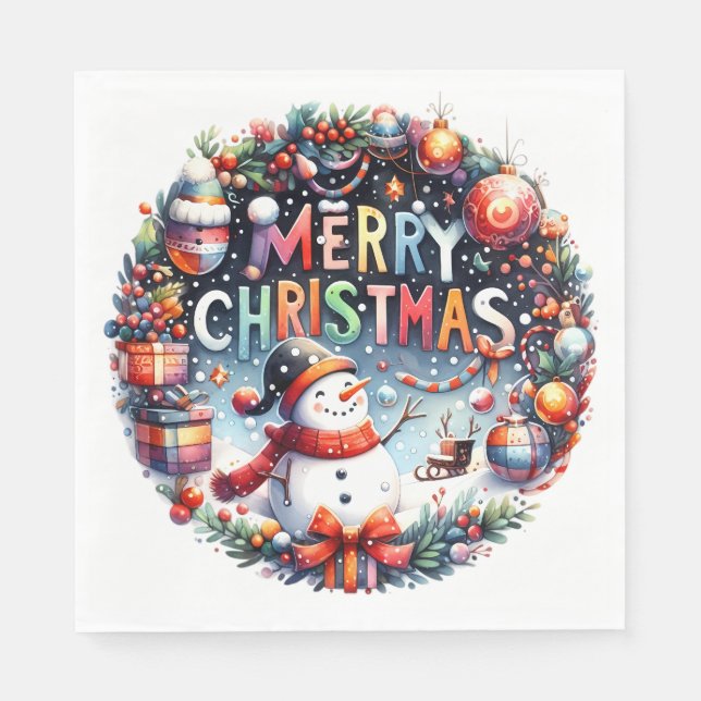 Frohe Weihnachten Schneemann  Serviette (Vorderseite)