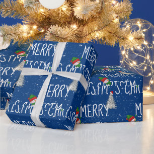 Frohe Weihnachten Schneemann und Baum in Schneeflo Geschenkpapier
