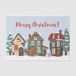 Frohe Weihnachten Schneemann und Häuser Seidenpapier