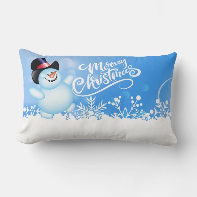 Frohe Weihnachten Schneemann und Schneeflocken Lendenkissen (Vorderseite)