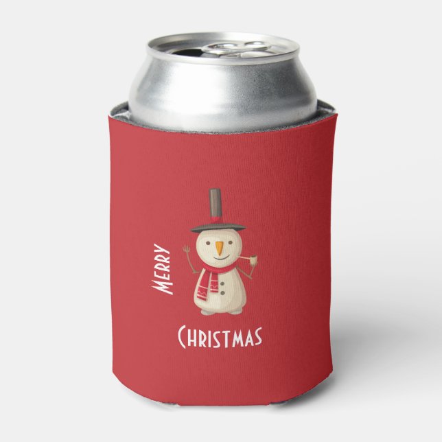 Frohe Weihnachten Schneemann wellen und lächeln Dosenkühler (Kanne Vorderseite)