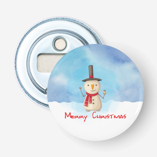 Frohe Weihnachten Schneemann wellen und lächeln Flaschenöffner (Vorderseite)