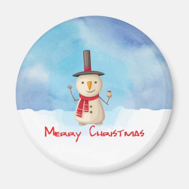 Frohe Weihnachten Schneemann wellen und lächeln Magnet (Vorne)