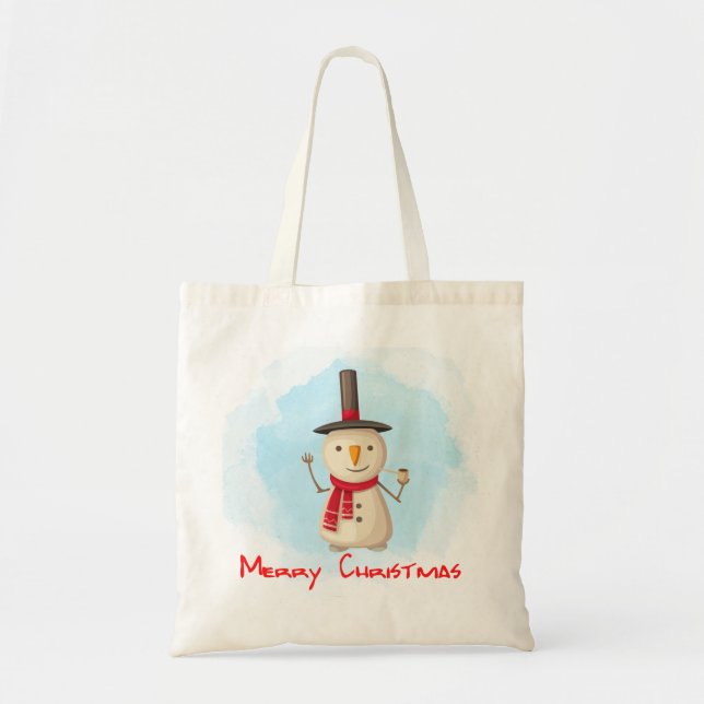 Frohe Weihnachten Schneemann wellen und lächeln Tragetasche (Vorne)