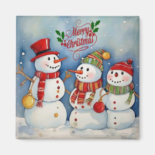 Frohe Weihnachten, Schneemänner-Feier Magnet