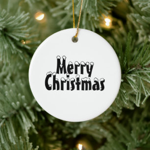 "Frohe Weihnachten" schneeweiß schwarz Keramik Ornament