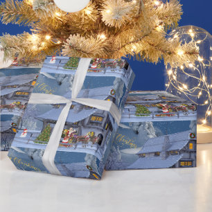 Frohe Weihnachten Schöne Winterlandschaft mit Weih Geschenkpapier