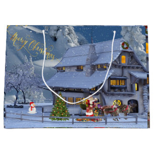 Frohe Weihnachten Schöne Winterlandschaft mit Weih Große Geschenktüte