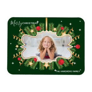 Frohe Weihnachten Schönes Grün Gold Foto Wreath Magnet