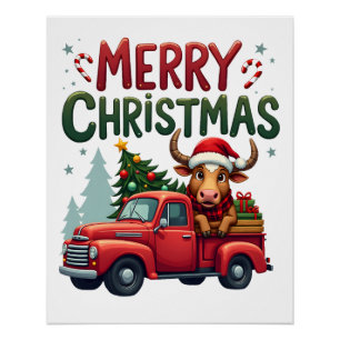 Frohe Weihnachten Schottische Highland-Kuh Xmas Ba Poster