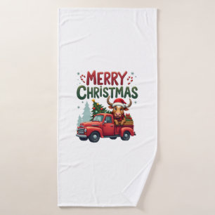 Frohe Weihnachten Schottischer Highland-Kuh Weihna Badehandtuch