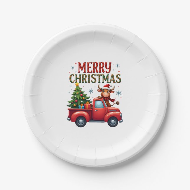 Frohe Weihnachten Schottischer Highland-Kuh Weihna Pappteller (Vorderseite)