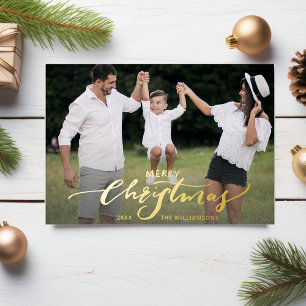 Frohe Weihnachten Schrift Calligraphy 2 Fotos Gold Folieneinladung